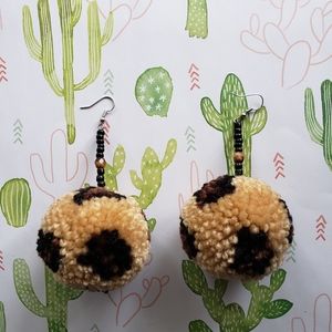 Large Cheetah Print Pom Pom Earrings